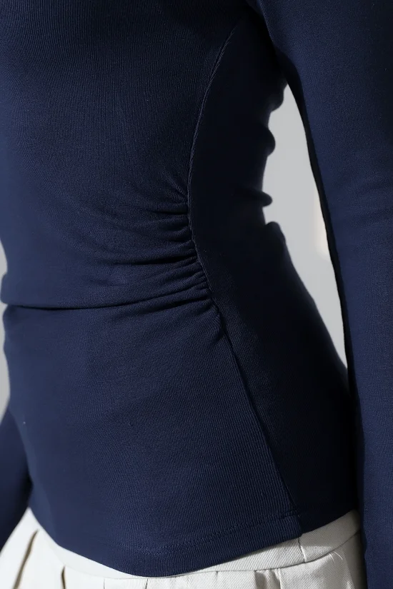 21951 KADIN KAYIK YAKA YANLARI LAST BÜZGÜLÜ FULL LYC VORTVİSK RİBANA UZUN KOL TSHIRT 