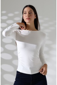 21951 KADIN KAYIK YAKA YANLARI LAST BÜZGÜLÜ FULL LYC VORTVİSK RİBANA UZUN KOL TSHIRT 