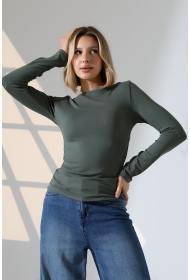 21951 KADIN KAYIK YAKA YANLARI LAST BÜZGÜLÜ FULL LYC VORTVİSK RİBANA UZUN KOL TSHIRT 