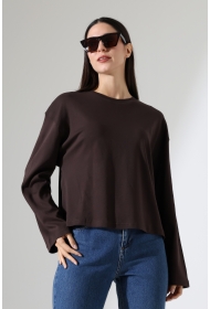 22181 KADIN BİSİKLET YAKA PENYE COMP.PAMUKLU İNTERLOK GENİŞ KESİM UZUN KOL TSHIRT 