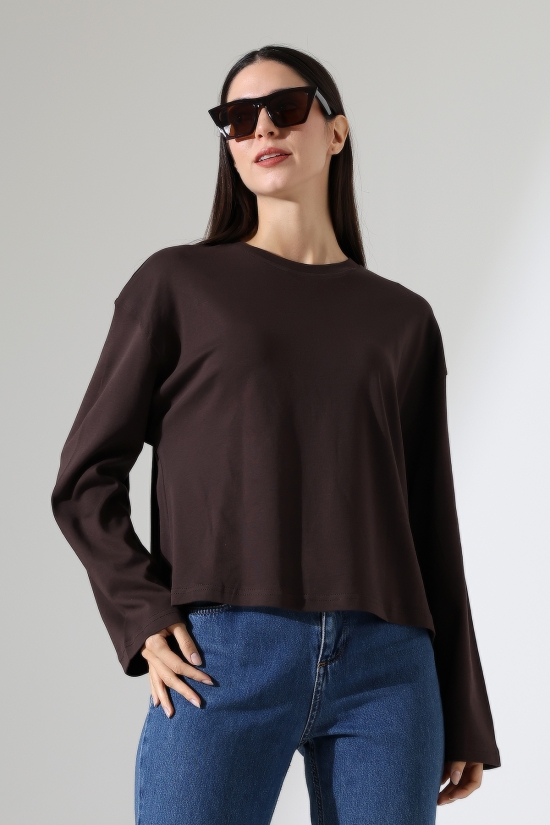 22181 KADIN BİSİKLET YAKA PENYE COMP.PAMUKLU İNTERLOK GENİŞ KESİM UZUN KOL TSHIRT 