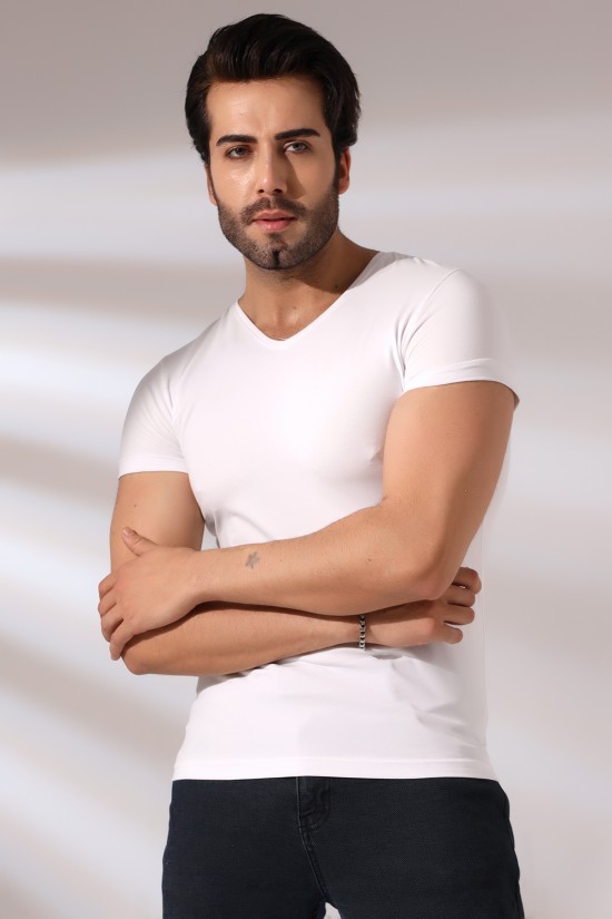 19956 ERKEK SLİM FİT KISA KOL V YAKA BADY 