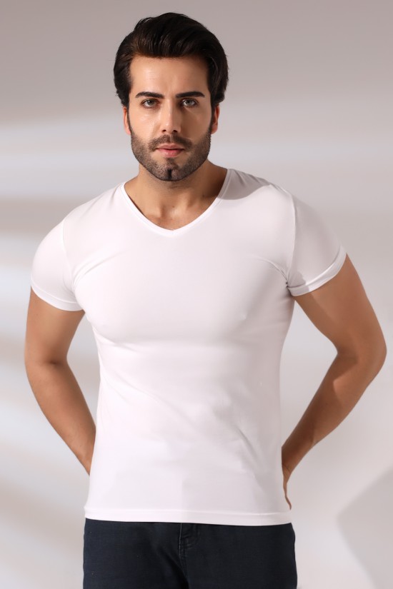 19956 ERKEK SLİM FİT KISA KOL V YAKA BADY 