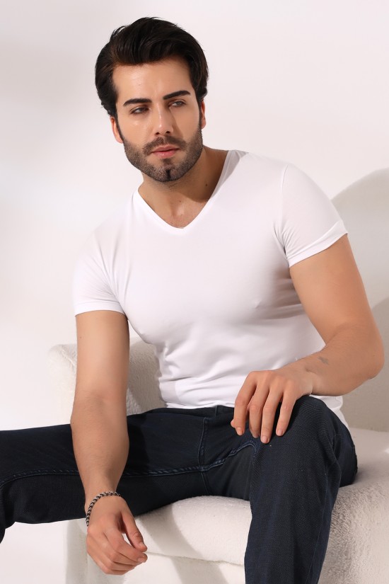 19956 ERKEK SLİM FİT KISA KOL V YAKA BADY 