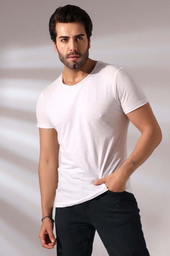 19959 ERKEK KISA KOL BİSİKLET YAKA PİS DİKİMLİ FLAMLI TSHIRT 