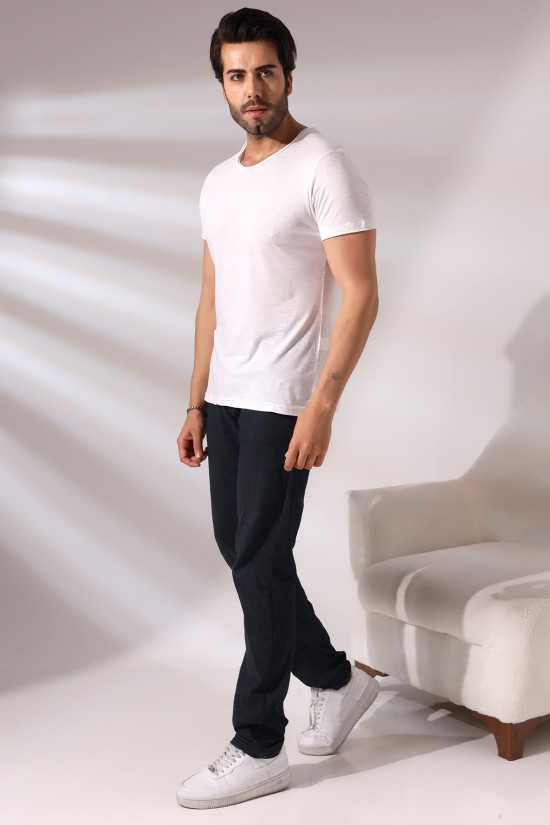 19959 ERKEK KISA KOL BİSİKLET YAKA PİS DİKİMLİ FLAMLI TSHIRT 