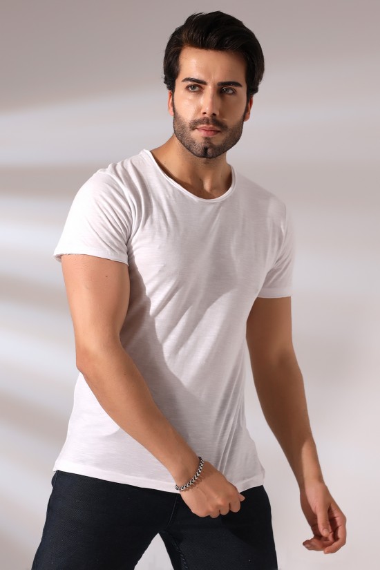 19959 ERKEK KISA KOL BİSİKLET YAKA PİS DİKİMLİ FLAMLI TSHIRT 