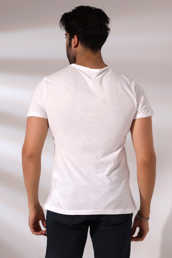 19959 ERKEK KISA KOL BİSİKLET YAKA PİS DİKİMLİ FLAMLI TSHIRT 