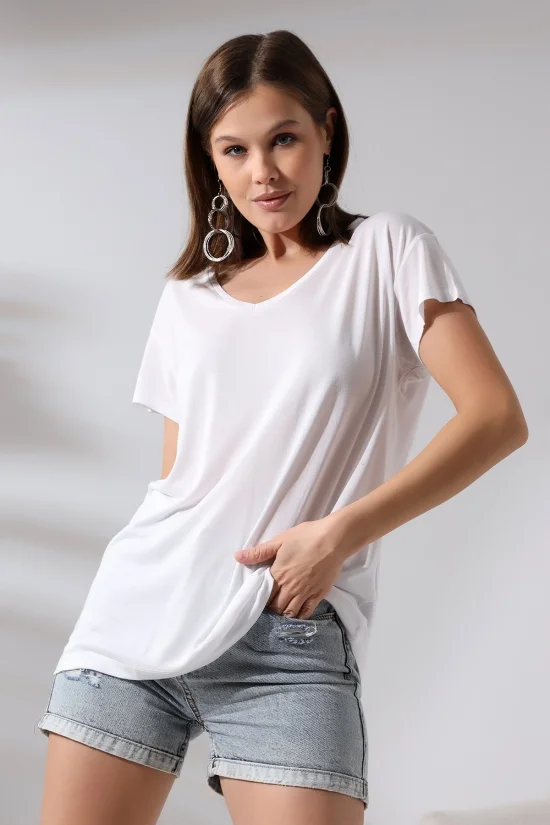 19410 KADIN KISA KOL SALAŞ V YAKA VSK TSHIRT