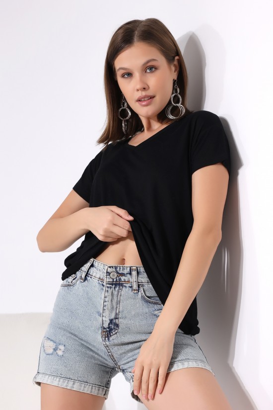 19410 BAYAN KISA KOL SALAŞ V YAKA VSK TSHIRT