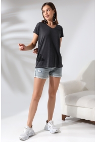 19410 KADIN KISA KOL SALAŞ V YAKA VSK TSHIRT