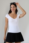 22303 KADIN FULL LYC KOMPAK PENYE REGLAN KISA KOL GENİŞ V ALTI LASTİK BÜZGÜLÜ TSHIRT