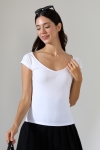 22303 KADIN FULL LYC KOMPAK PENYE REGLAN KISA KOL GENİŞ V ALTI LASTİK BÜZGÜLÜ TSHIRT