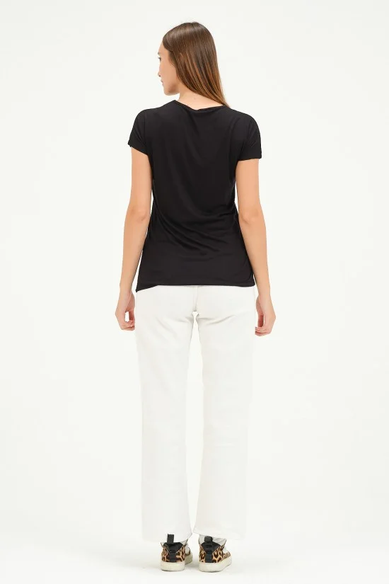 20601 GÖZLÜKLÜ 4 KÖPEK BASK. BAYAN KISA KOLU BEDENDE VSK TSHIRT