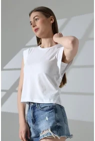 21572  BAYAN KOLSUZ GENİŞ KOL EVİ İÇ KAPAKLI ARKA ETEĞİ OVAL PAMUKLU TSHIRT