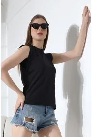 21572  BAYAN KOLSUZ GENİŞ KOL EVİ İÇ KAPAKLI ARKA ETEĞİ OVAL PAMUKLU TSHIRT