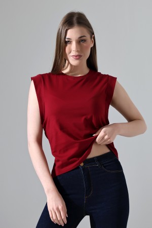 21572  BAYAN KOLSUZ GENİŞ KOL EVİ İÇ KAPAKLI ARKA ETEĞİ OVAL PAMUKLU TSHIRT