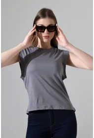 21572  BAYAN KOLSUZ GENİŞ KOL EVİ İÇ KAPAKLI ARKA ETEĞİ OVAL PAMUKLU TSHIRT