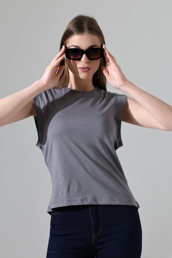 21572  BAYAN KOLSUZ GENİŞ KOL EVİ İÇ KAPAKLI ARKA ETEĞİ OVAL PAMUKLU TSHIRT