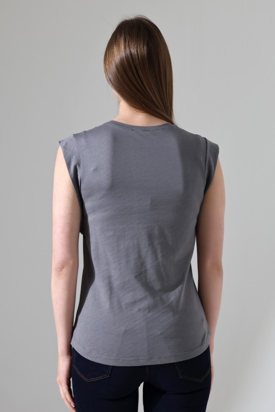 21572  BAYAN KOLSUZ GENİŞ KOL EVİ İÇ KAPAKLI ARKA ETEĞİ OVAL PAMUKLU TSHIRT