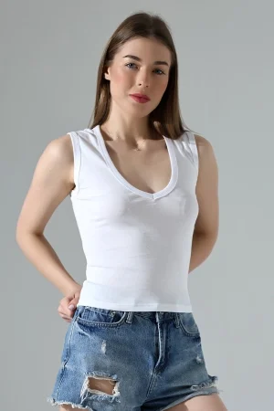 21899  KADIN DERİN V YAKA KOLSUZ LİKRASIZ RİB ATLET 