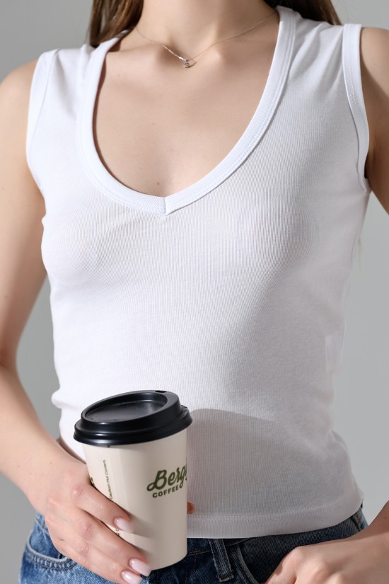 21899  KADIN DERİN V YAKA KOLSUZ LİKRASIZ RİB ATLET 