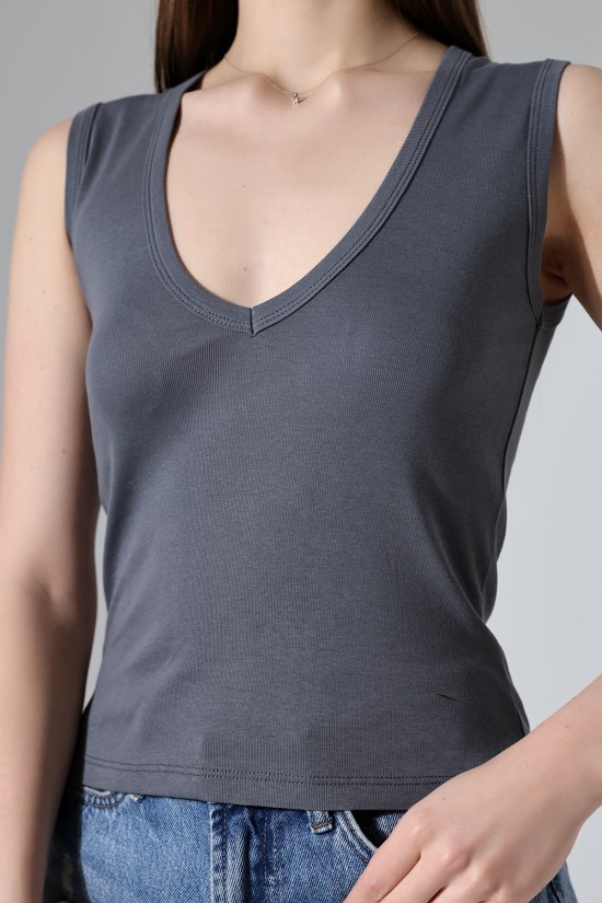 21899  KADIN DERİN V YAKA KOLSUZ LİKRASIZ RİB ATLET 