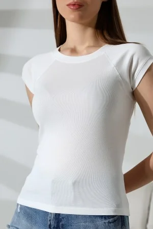 21890 KADIN  RİB.YAKA VE KOLAĞZI BİYELİ REGLAN KOL KARYOKALI BİSİKLET YAKA TSHIRT