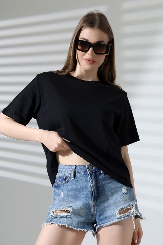 21964 KADIN PENYE COMP LİKRASIZ RİB PAMUKLU KISA KOL  BİSİKLET YAKA TSHIRT