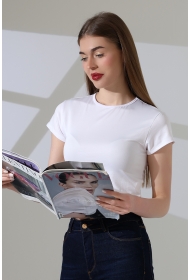 21974 KADIN  FULL LYC MİKRO  BİSİKLET YAKA TSHIRT