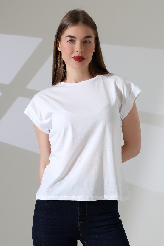 21979 KADIN BİSİKLET YAKA KOL EVİ PARÇALI TSHIRT