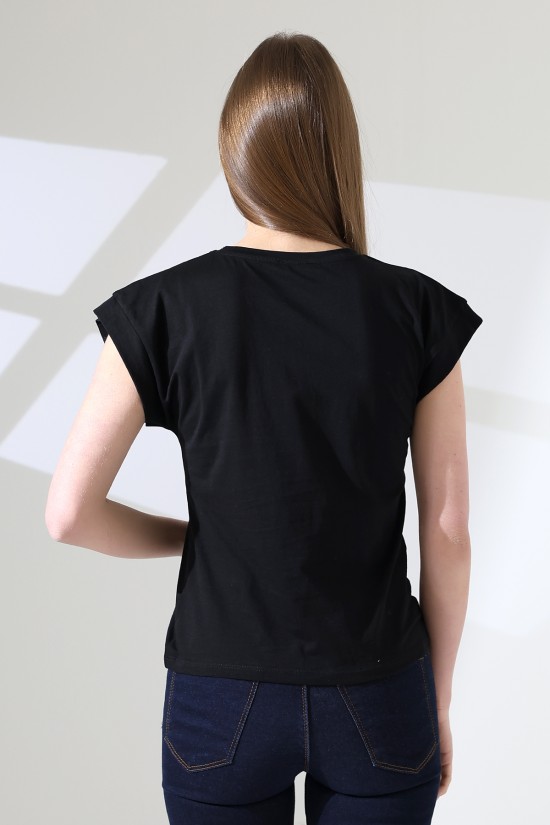 21979 KADIN BİSİKLET YAKA KOL EVİ PARÇALI TSHIRT