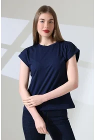 21979 KADIN BİSİKLET YAKA KOL EVİ PARÇALI TSHIRT