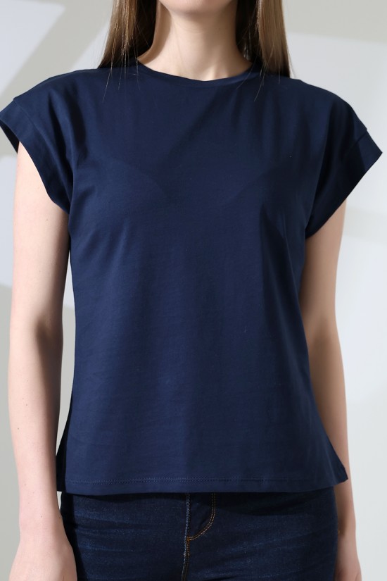 21979 KADIN BİSİKLET YAKA KOL EVİ PARÇALI TSHIRT