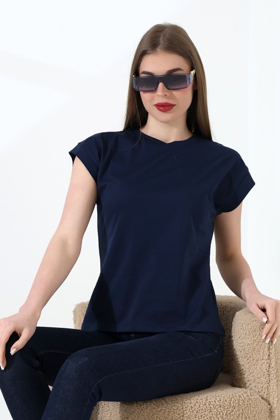 21979 KADIN BİSİKLET YAKA KOL EVİ PARÇALI TSHIRT