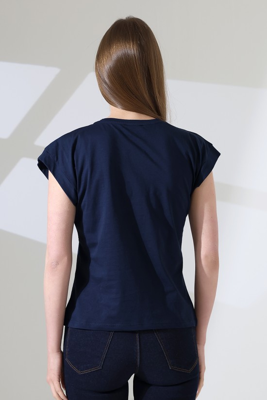 21979 KADIN BİSİKLET YAKA KOL EVİ PARÇALI TSHIRT