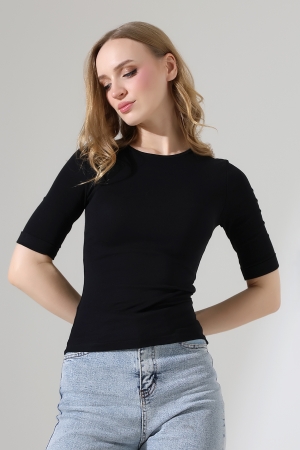 22094 KADIN FULL LYC RİB FAKİR KOLU KATL.BİSİKLET YAKA TSHIRT 