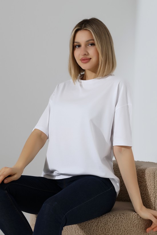 22120 KADIN 24/1 PENYE KOMPAKT GENİŞ SALAŞ KISA KOL TSHIRT