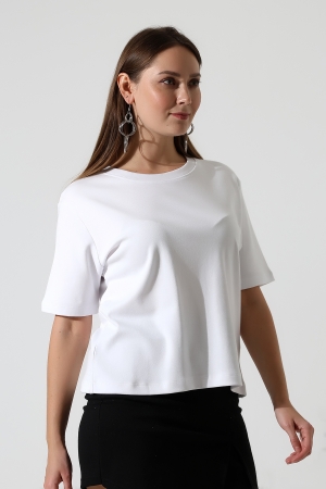 22177 KADIN İNTERLOK PENYE COMP PAMUKLU KISA KOL BİSİKLET YAKA TSHIRT