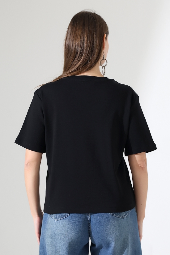 22177 KADIN İNTERLOK PENYE COMP PAMUKLU KISA KOL BİSİKLET YAKA TSHIRT