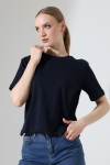 22177 KADIN İNTERLOK PENYE COMP PAMUKLU KISA KOL BİSİKLET YAKA TSHIRT
