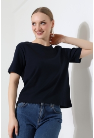 22177 KADIN İNTERLOK PENYE COMP PAMUKLU KISA KOL BİSİKLET YAKA TSHIRT