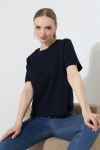 22177 KADIN İNTERLOK PENYE COMP PAMUKLU KISA KOL BİSİKLET YAKA TSHIRT