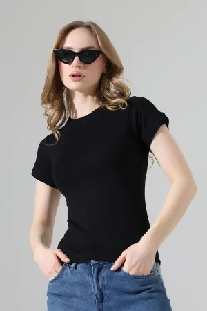 22178 KADIN KISA KOL ÇİFT BİSİKLET YAKA FULLLYC VORTEKSVSKRİBANA TSHIRT