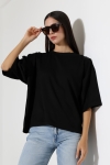 22286 KADIN YARIM KOL OVERSİZE YANLARI YIRTMAÇLI BİSİKLET YAKA DOUBLEFACE YUMUŞAK DOKU TSHIRT 