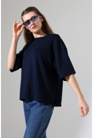 22286 KADIN YARIM KOL OVERSİZE YANLARI YIRTMAÇLI BİSİKLET YAKA DOUBLEFACE YUMUŞAK DOKU TSHIRT 