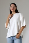 22286 KADIN YARIM KOL OVERSİZE YANLARI YIRTMAÇLI BİSİKLET YAKA DOUBLEFACE YUMUŞAK DOKU TSHIRT 