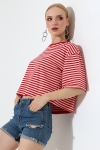 22333 KADIN FULL LYC RİNGELLİ ÇİZGİLİ KUMAŞ PAMUKLU KISA KOL BİSİKLET YAKA TSHIRT