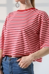 22333 KADIN FULL LYC RİNGELLİ ÇİZGİLİ KUMAŞ PAMUKLU KISA KOL BİSİKLET YAKA TSHIRT
