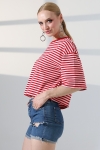 22333 KADIN FULL LYC RİNGELLİ ÇİZGİLİ KUMAŞ PAMUKLU KISA KOL BİSİKLET YAKA TSHIRT